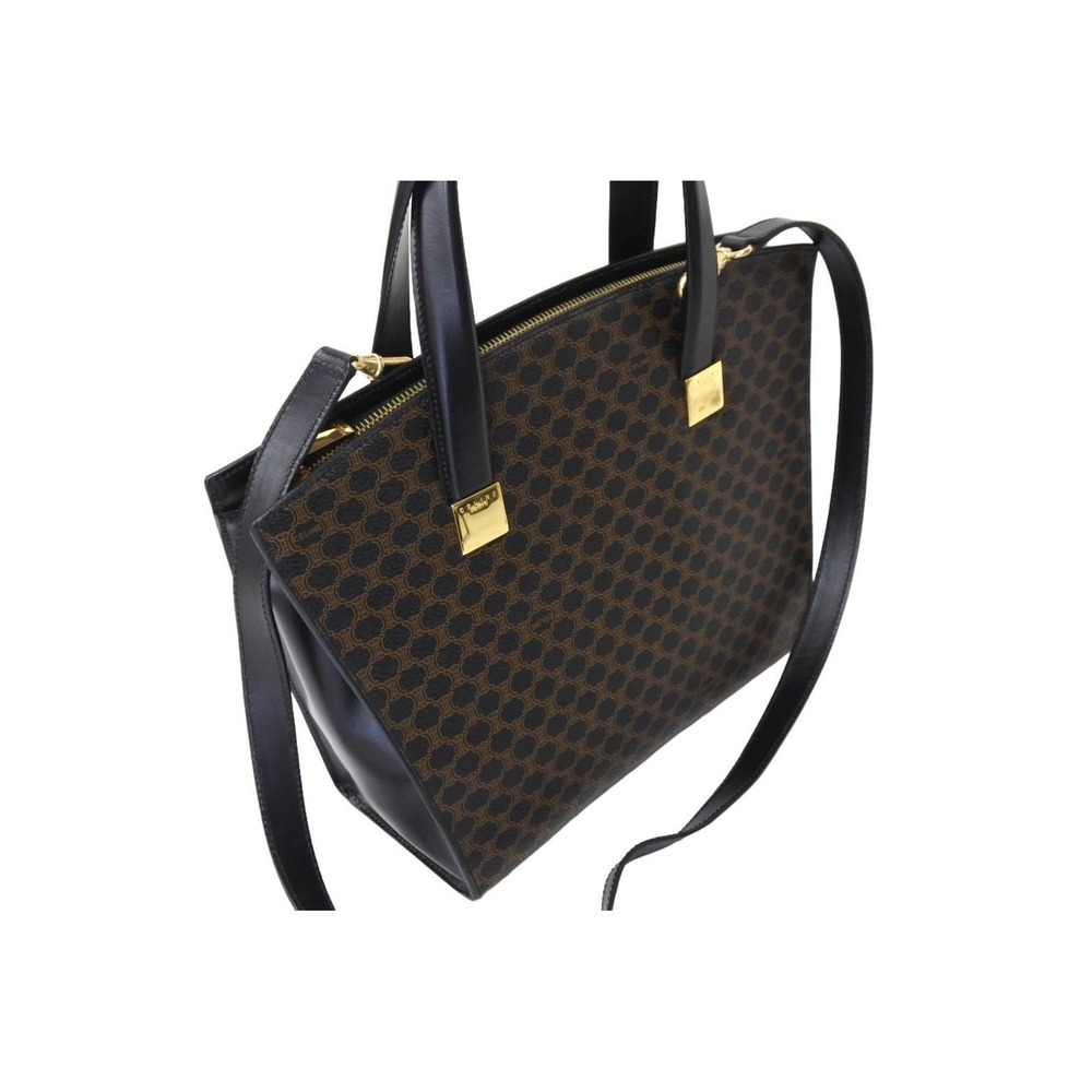 CELINE Macadam Handbag Shoulder Bag Black Brown Leather - Picture 3 of 9